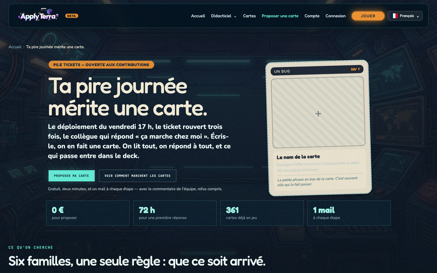 Page Proposer une carte : formulaire de dépôt de carte par les joueurs.